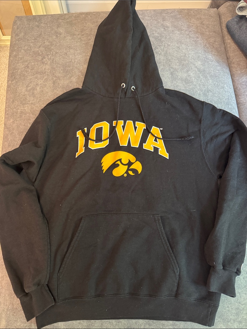 Champion Black Crewneck Hoodie with Gold Iowa Logo
